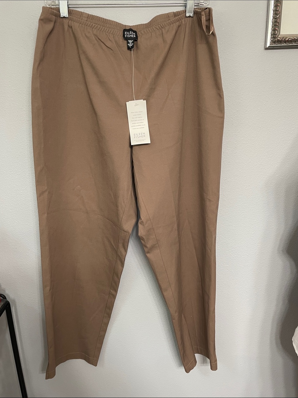 Eileen Fisher NWT Slim Ankle Pants Side Zip Tan Lentil Large L